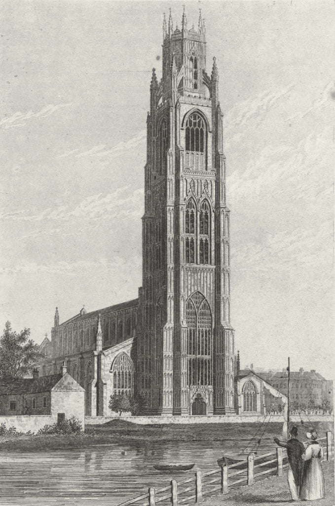 LINCS. Boston Church. Saunders boats 1836 old antique vintage print picture